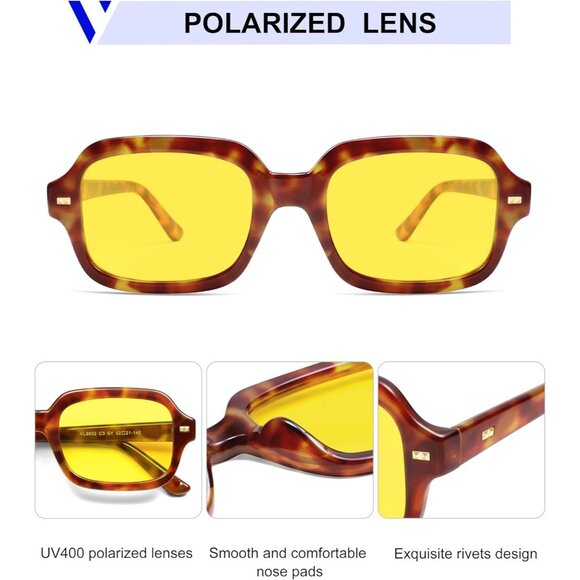 ✨Women Yellow Retro Square Polarized Eyewear Rectangle Shades Sunglasses